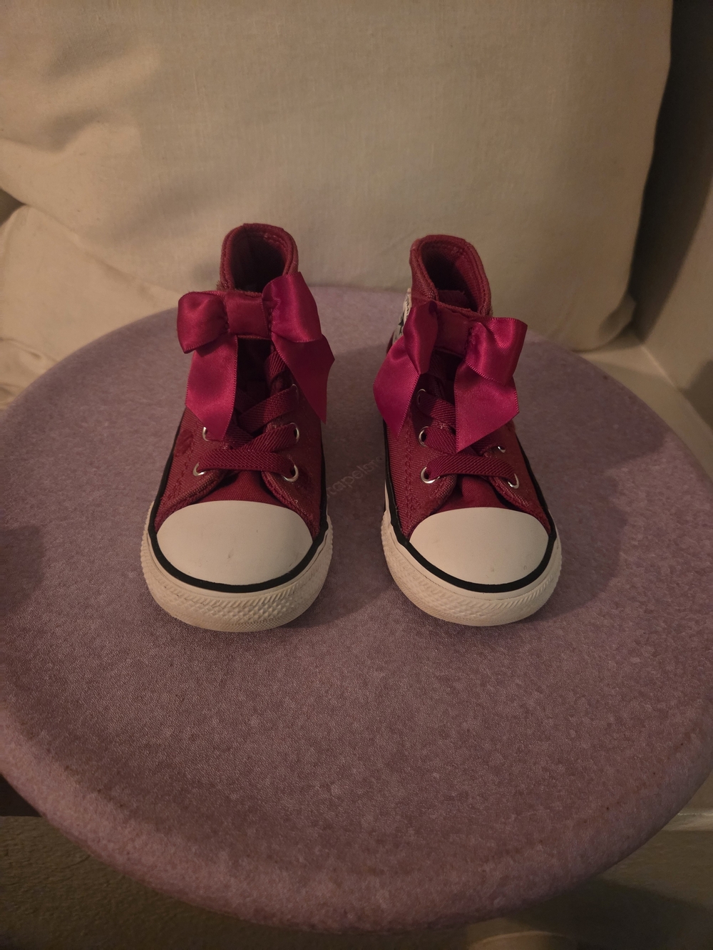 Converse Kids High-Top Sneakers in Red Dots with Satin Bows